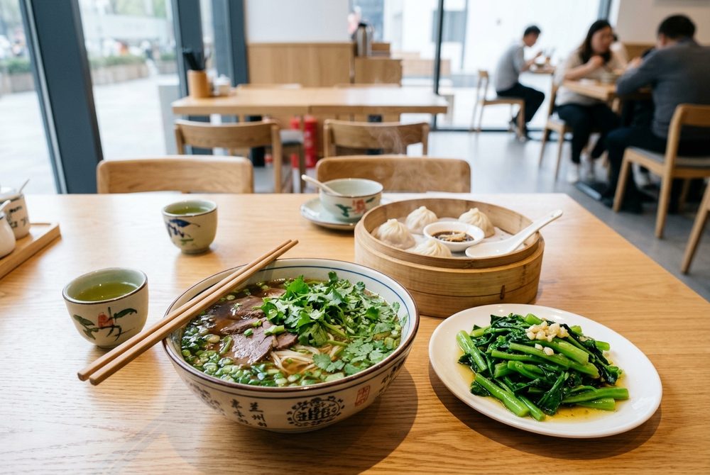 Authentic Chinese Noodle and Dumpling Meal Spread