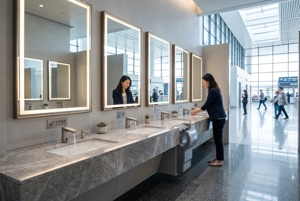Touchless Restroom Washbasin Station with Sensor Faucets