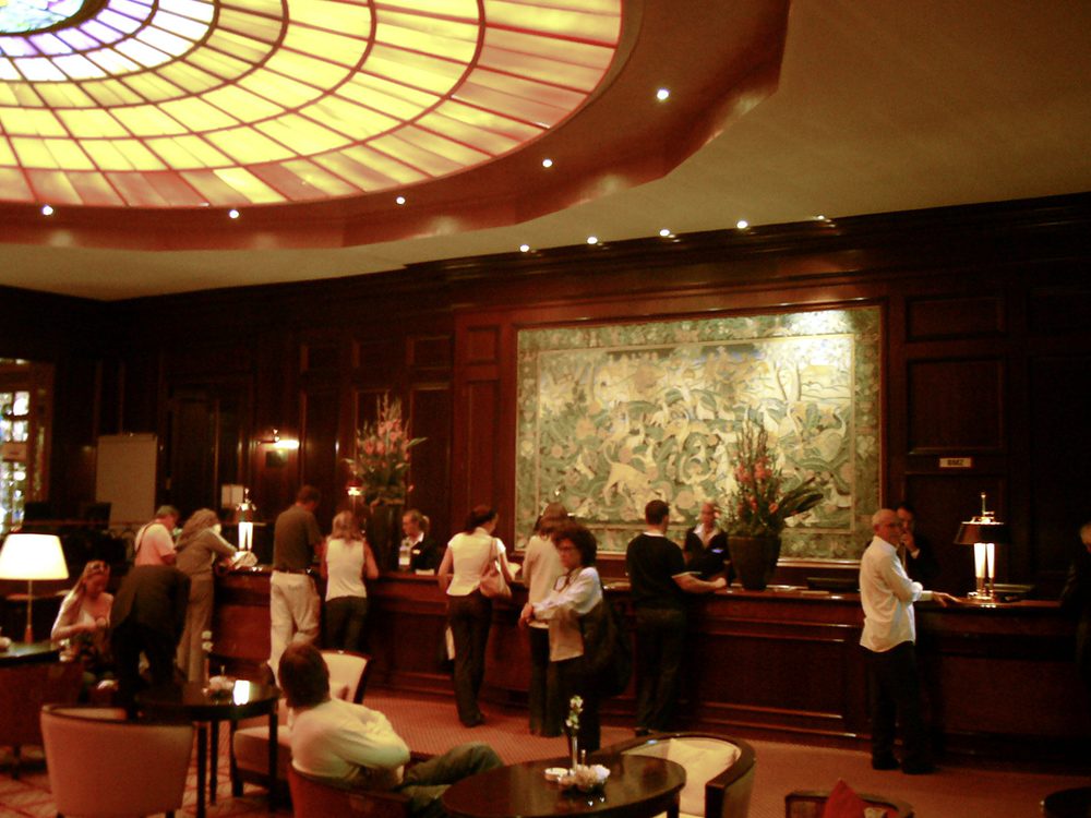 Contemporary hotel lobby and reception front desk in China