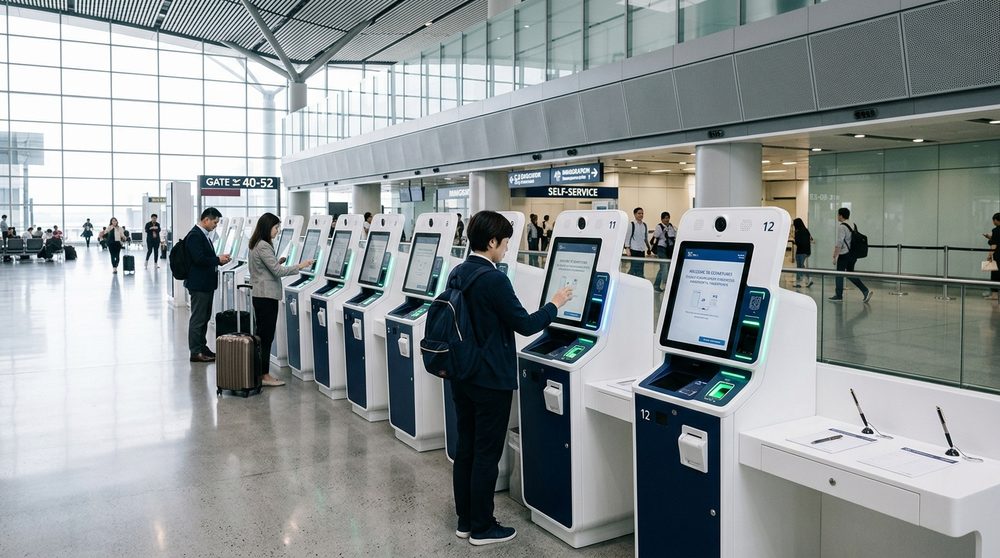 International travelers walking through Beijing Daxing Airport arrival hall toward Customs and Airport Express Metro