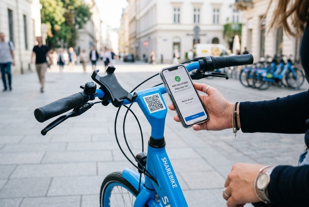 Scanning shared bicycle QR code using Alipay or WeChat Pay