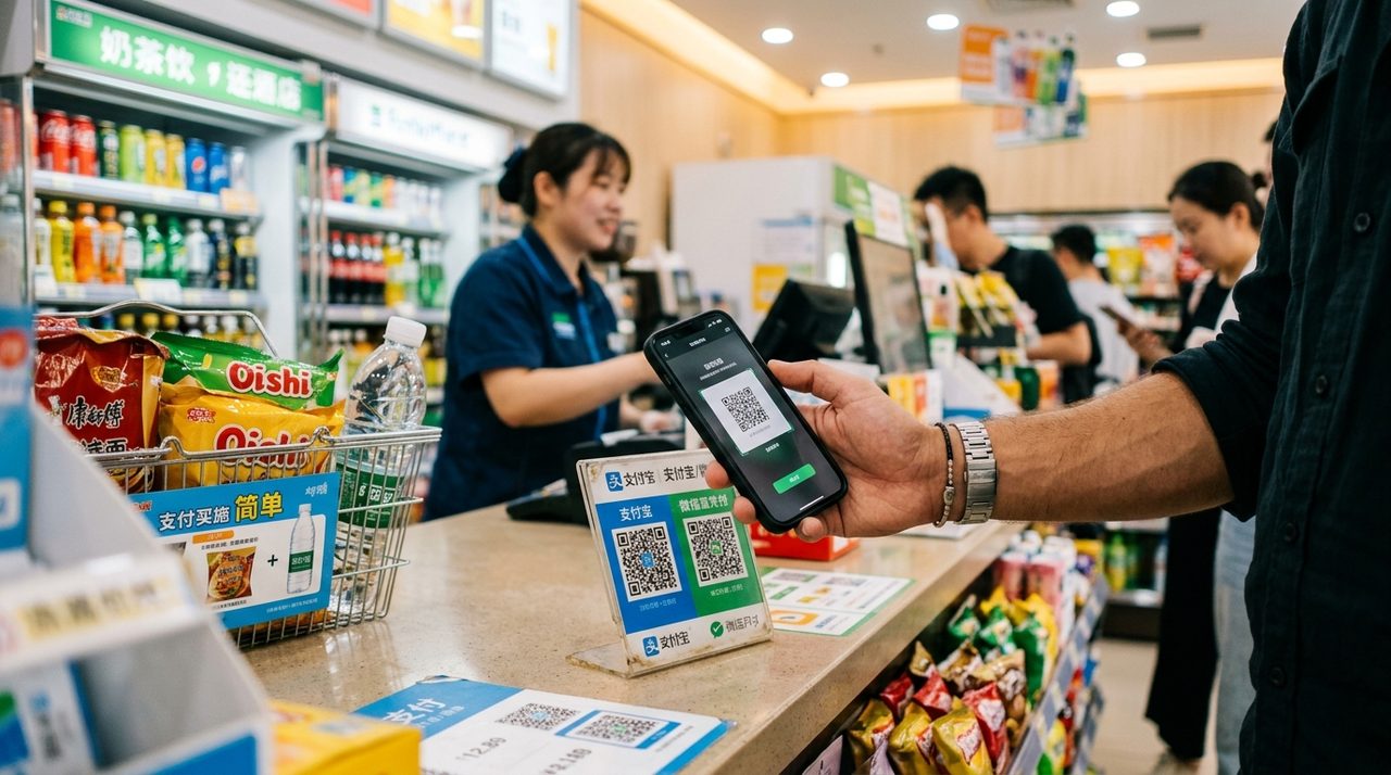 Customer scanning merchant QR code using WeChat Pay